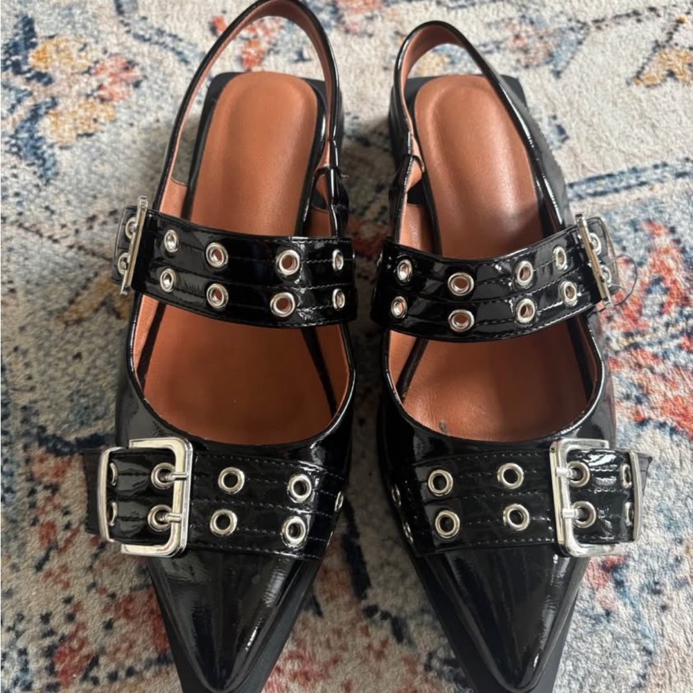 Black Patent Buckle Flats - Picture 1 of 2